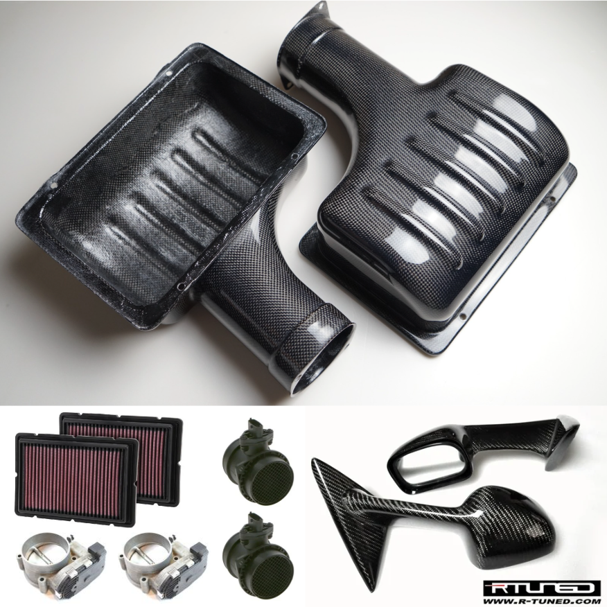 ferrari 360 intake package airbox cover mass air flow sensor throttle body mirror k&n filter carbon fiber rtuned